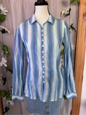 Urban outfitters Blue & White Striped Button-Down Shirt with Open Back